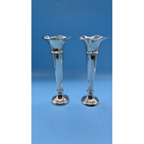 79 - A Pair Of Hallmarked Silver Clay Filled Candlesticks - Chester 1907 - 23cm - 575gms Total Weight