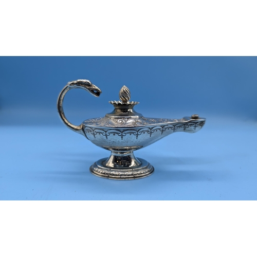 80 - A Silver 1897 Samuel Walton Smith 'Aladdin's' Oil Lamp - 150gms