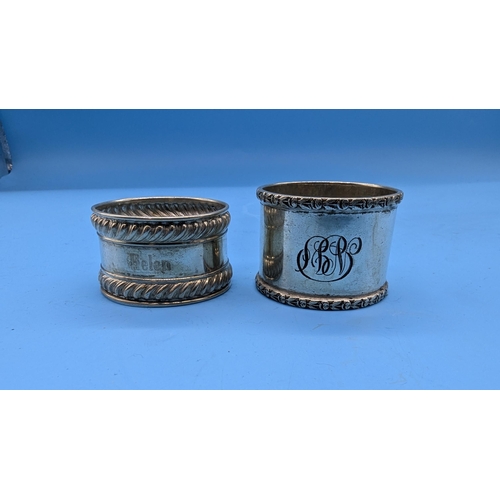 90 - A Pair Of Hallmarked Silver Napkin Rings - Engraved 'Helen' And Monogrammed - 70gms