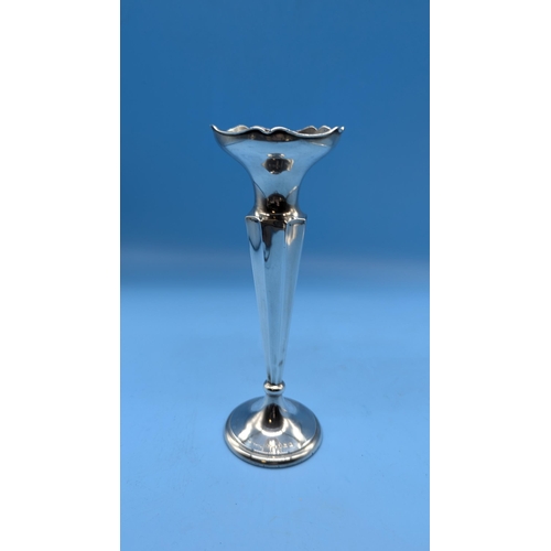 91 - A Hallmarked Silver Clay Filled Trumpet Vase - 135gms Total