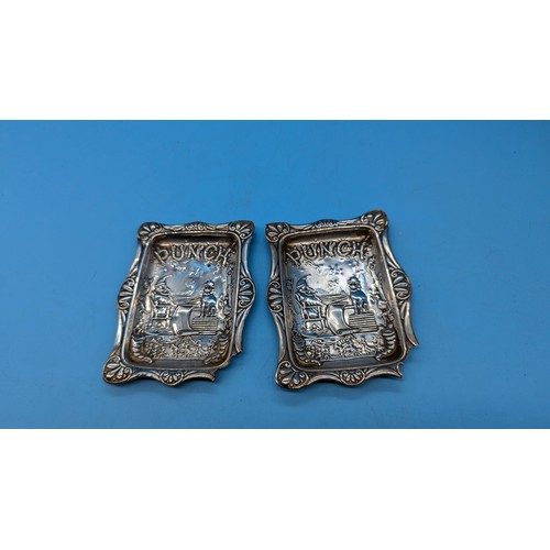 23 - A Pair of Mr Punch Sterling Silver 1897 Deakin & Francis Pin Trays (Corner missing on end) 54 gms