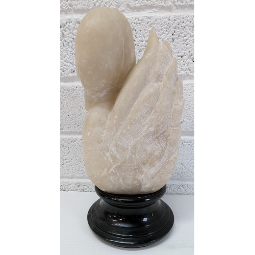 1007 - Carved Soapstone Swan On Ceramic Base - 34 x 16 x 16cm