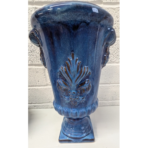 1011 - Large Blue Urn Vase Standing 36 x 22cm And Studio Pottery Vase Standing 20 x 25cm