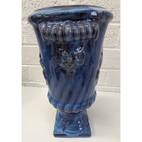 1011 - Large Blue Urn Vase Standing 36 x 22cm And Studio Pottery Vase Standing 20 x 25cm