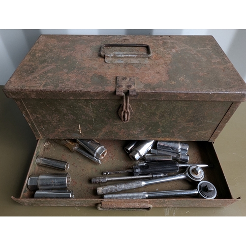 1117 - A Metal Tool Box Full of Metric and Imperial Sockets