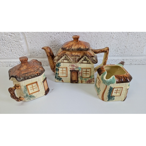 1133 - Cottage Teapot, Milk Jug, Sugar Bowl & Condiment Set