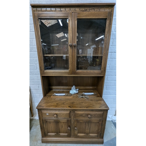 735 - Ercol Mural Display Cabinet with 2 Drawers & Lower Cupboard including Lights in 2 parts. Measurement... 