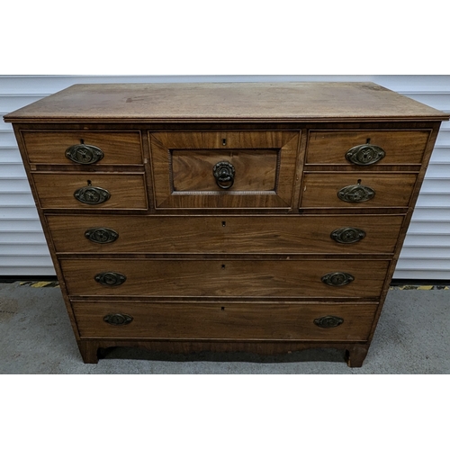 756 - Antique Veneered 7 x Drawer Chest with Brass Handles 106cm H, 123cm W , 54cm D