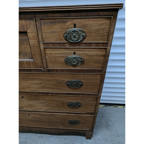 756 - Antique Veneered 7 x Drawer Chest with Brass Handles 106cm H, 123cm W , 54cm D