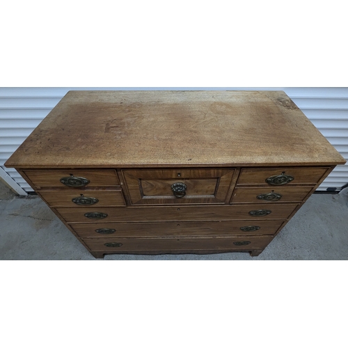 756 - Antique Veneered 7 x Drawer Chest with Brass Handles 106cm H, 123cm W , 54cm D