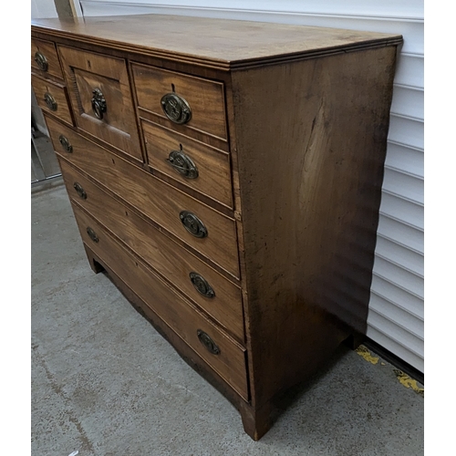 756 - Antique Veneered 7 x Drawer Chest with Brass Handles 106cm H, 123cm W , 54cm D