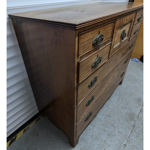 756 - Antique Veneered 7 x Drawer Chest with Brass Handles 106cm H, 123cm W , 54cm D