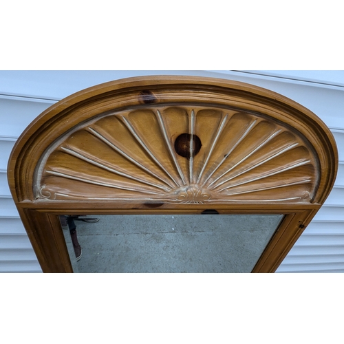 770 - Large Beveled Mirror with Carved Dome Top 117cm H x 68cm W