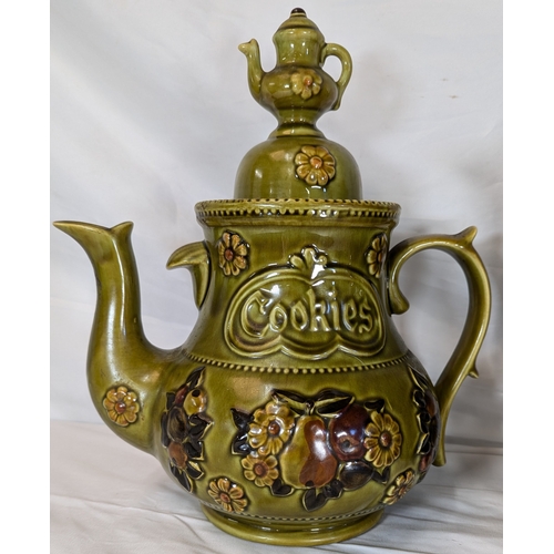 771 - Rumtopf Lidded Pot & Teapot, Cookie Jar (no visible Chips or cracks)