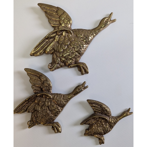 777 - 3 x Brass Wall Hanging Flying Ducks & a Pair of Brass Buddhas & Resin Buddha Statue