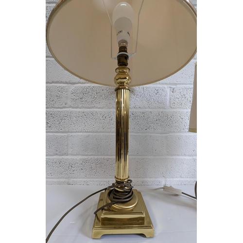 787 - 2 Brass Effect Column Lamps - Largest Standing 74cm Height with Single Bulb -Smallest Standing 47cm ... 