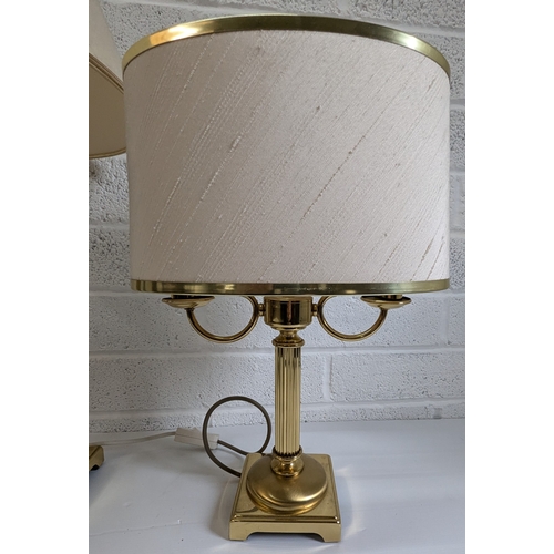 787 - 2 Brass Effect Column Lamps - Largest Standing 74cm Height with Single Bulb -Smallest Standing 47cm ... 