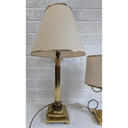 787 - 2 Brass Effect Column Lamps - Largest Standing 74cm Height with Single Bulb -Smallest Standing 47cm ... 