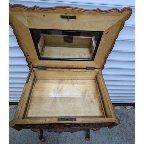 796 - Antique Victorian Burr Walnut Veneer Sewing Table - Damage to top as pictured 76cm x 55cm x 40cm