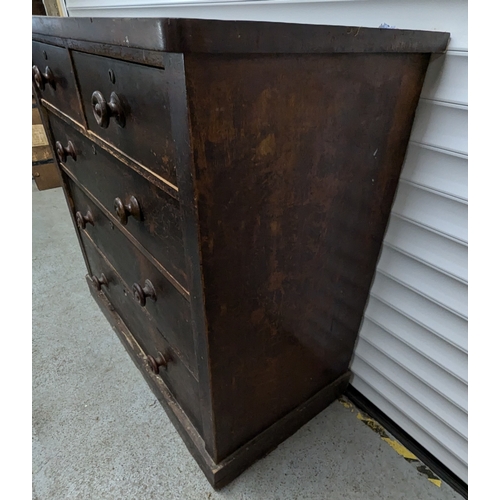 798 - Antique Mahogany 5 x Drawer Chest - Top Requires Attention 97cm H x 105cm W x 53cm D