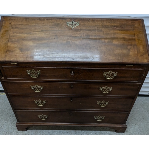 807 - Georgian Mahogany Slant Fronted Desk With 4 Drawers, Brass Handles AND Keys - 103 x 110 x 60cm