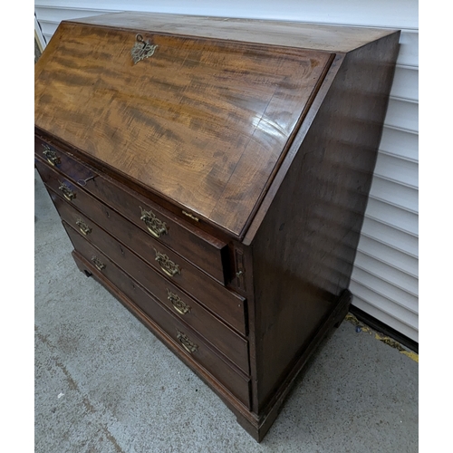 807 - Georgian Mahogany Slant Fronted Desk With 4 Drawers, Brass Handles AND Keys - 103 x 110 x 60cm