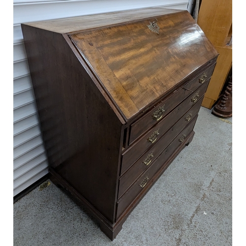 807 - Georgian Mahogany Slant Fronted Desk With 4 Drawers, Brass Handles AND Keys - 103 x 110 x 60cm