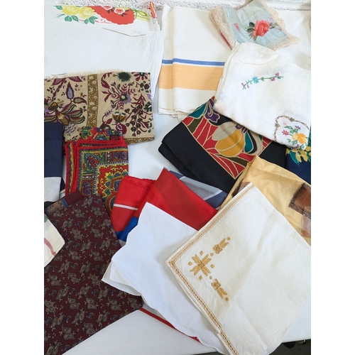 824 - A Quantity of Vintage Linen, Scarves, Tablecloths etc.