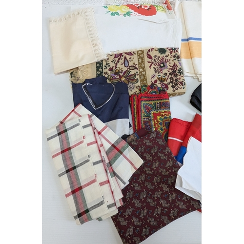 824 - A Quantity of Vintage Linen, Scarves, Tablecloths etc.