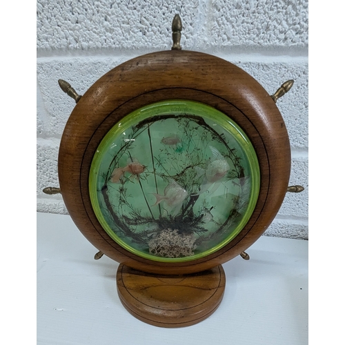 833 - A Bridge Box, Mother of Pearl Inlaid Box and a Ships Wheel Lamp