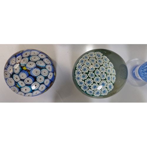 838 - An Assortment Of Paperweights, Millefiori And Blue Vase