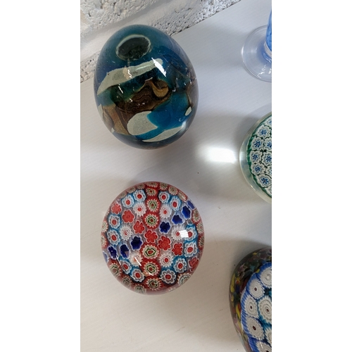 838 - An Assortment Of Paperweights, Millefiori And Blue Vase