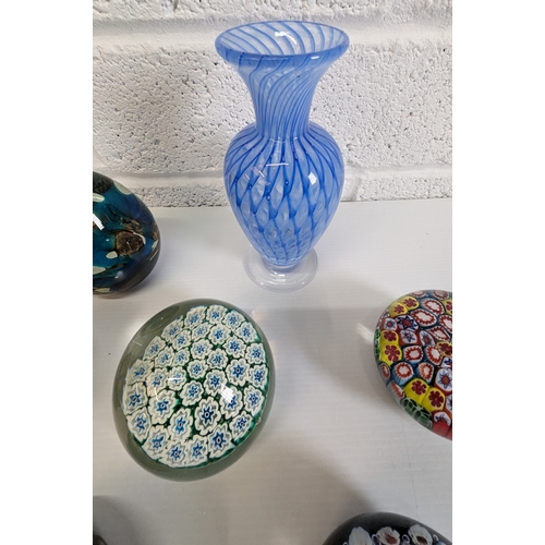 838 - An Assortment Of Paperweights, Millefiori And Blue Vase