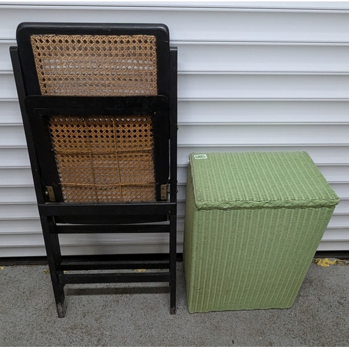 846 - Lloyd Loom Washing Basket And Cane Seated Folding Chair