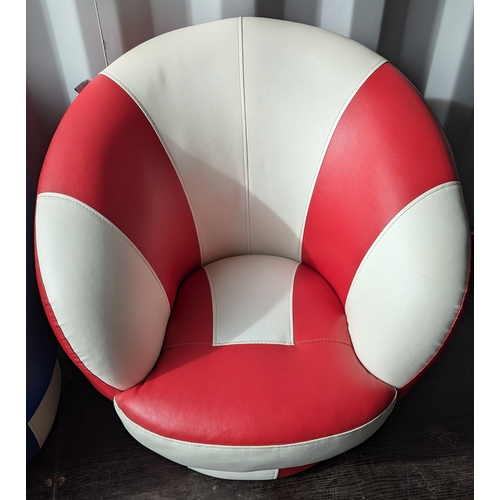 856 - 2 x Retro Relaxation Swivel Leatherette Striped Childrens Chairs