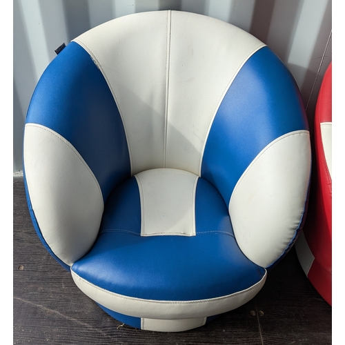 856 - 2 x Retro Relaxation Swivel Leatherette Striped Childrens Chairs