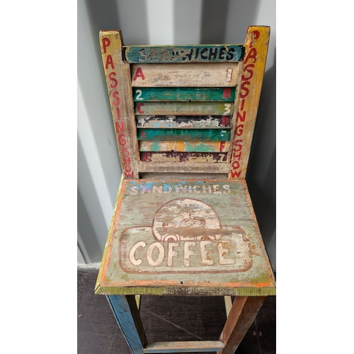 858 - Reclaimed Wooden High Stool with Advertising Logo's