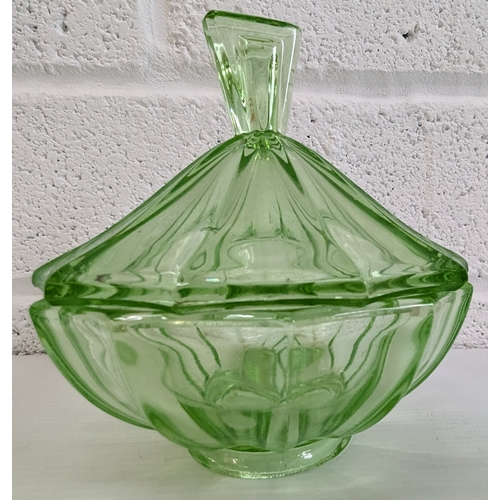 876 - Uranium Glass Dish And Lidded Bowl