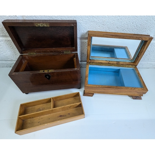 890 - An Ibiza Mirrored Music Box And Antique Sewing Box (Missing Foot)