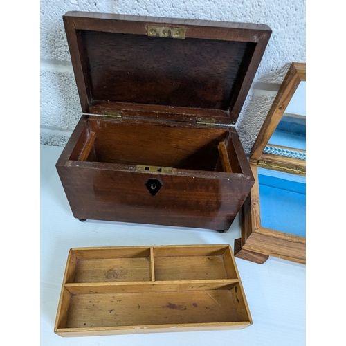 890 - An Ibiza Mirrored Music Box And Antique Sewing Box (Missing Foot)