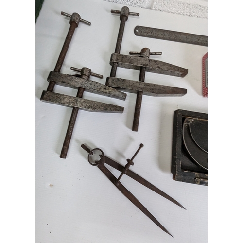 899 - Selection Of Antique And Vintage Tools - Brass Drill Bit Sizer, Clamps Etc.