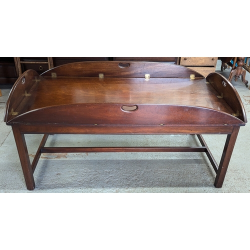 991 - Antique Mahogany Butlers Tray Coffee Table With Brass Hinges - 50 x 163 x 110cm