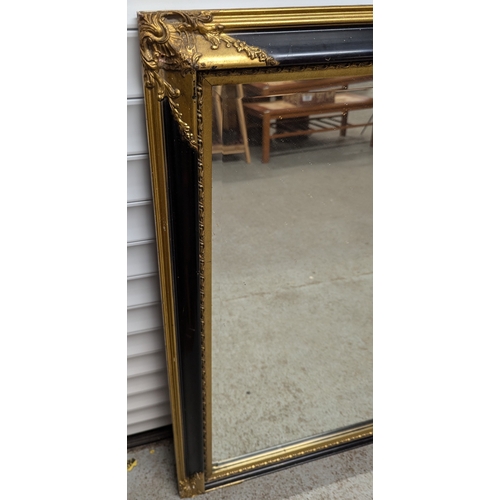 996 - Large Over Mantle Bevelled Mirror With Black And Gilt Frame - 107 x 136cm