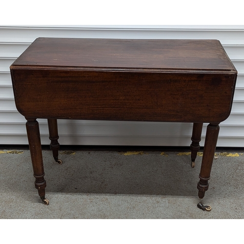 997 - Antique Pembroke Table With Turned Legs, One Drawer And Brass Handles