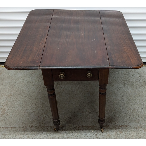 997 - Antique Pembroke Table With Turned Legs, One Drawer And Brass Handles