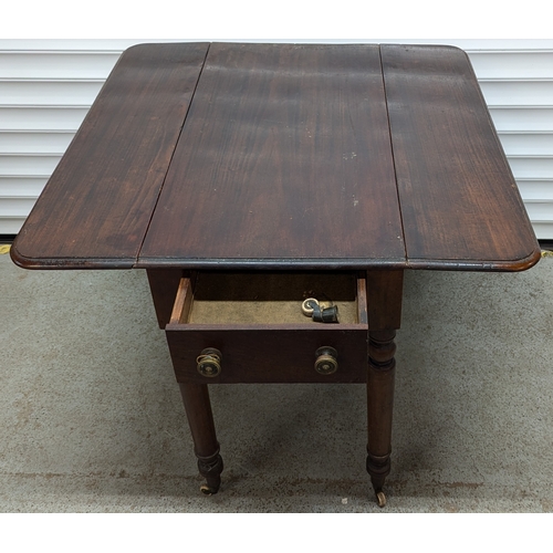 997 - Antique Pembroke Table With Turned Legs, One Drawer And Brass Handles