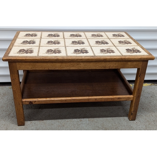 1015 - Mid Century Tile Topped Coffee Table With Lower Shelf - 48 x 82 x 52cm