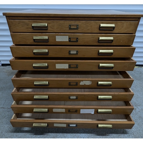 1016 - Mid Century 8 Drawer Planners/ Architects chest With Brass Handles - In 2 Parts - 79 x 95 x 68cm