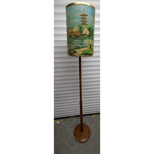 1018 - Mid Century Standard Lamp With Chinese Shade - Standing 186cm Tall