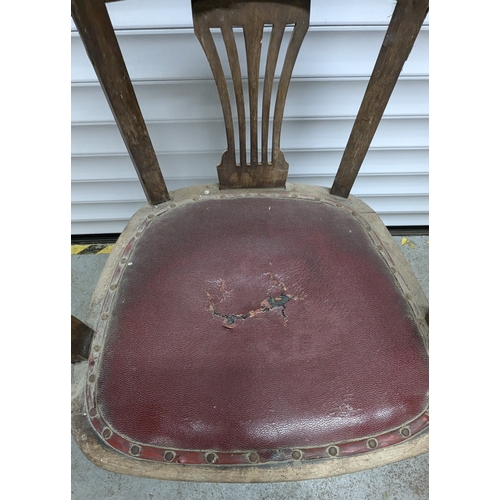 1026 - Antique Swivel Office Chair With Red Leather